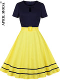 Pin Up Retro Dress Robe De Cocktail 50s 60s Short Sleeve O Neck A Line Swing Sundress Cotton Swing Rockabilly