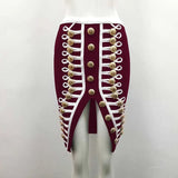 Sexy Bandage Pencil Skirts Women 2022 Bodycon Summer Clothes Front Split High Waist Buttons Evening Party