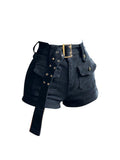 Women's Denim Shorts Hight Waisted Y2k Casual Jeans Cargo Pants Gothic Black Hot Short Jeans With Belt 2023 Summer