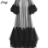 2023 Summer Women's Dress New Fashion Round Neck Loose Gauze Spliced Ruffles Sleeve Ankle-length Dresses Female