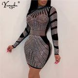 Black See Through mini summer Sequin dress bodycon prom evening dresses for women 2022 club party vintage Long sleeve