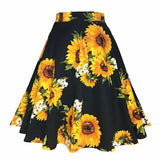 Women Midi Pleated Skirts Vintage 50s 60s Flower Printed Summer Ball Gown High Waist Audrey Hepburn Retro Swing Skater