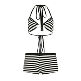 Style Sexy Striped Bikini Set Hottie Hanging Neck Vest + Shorts Two