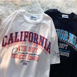 Retro American Style Letter Print T Shirts Streetwear Vintage Oversized Black White Tops 2022 Summer Harajuku