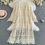 Wind With Thin Crochet Crocheted Cardigan Women's Holiday Wind Wearing Shawl Coat Long Sunscreen