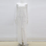 Sexy Women Crystal Mesh Sheer Maxi Dress Ladies Long Sleeve See Through Bodycon Birthday Clubwear Long Dress