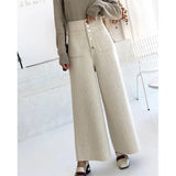 S-3Xl Elegant Woolen Wide Leg Pants Women Korean High Waist Baggy Trousers Office Lady Black Casual Pants Autumn