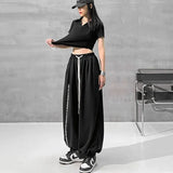 Y2K Black Joggers Sweatpants Women Hip Hop Letter Print Wide Leg Pants Streetwear Oversized 2Xl Drawstring Trousers