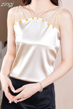 Women Blouses Sexy Tank Tops Embroidered Flares Female Camisole Summer Satin Sleeveless Women Clothing Silk Womens