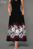 Women Floral Printed Long Dresses Casual Sleeveless Beach Holiday Boho Maxi Dress