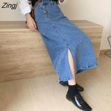 Women Leisure All-match Side-slit Fashion High Waist Denim Summer A-line Female Streetwear Korean Style Simple Casual