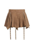 Vintage Pleated Skirt Women's Summer Streetwear Ladies Korean Y2k Short Skirt Casual All Match Female Punk Brown Mini