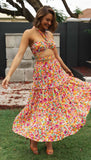 Queens 2022 Floral Print Sexy Women Wrap Tops and Maxi Skirt Boho Sets Beach Summer 2 Pieces