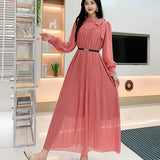 2025 New Sweet Bow Heavy Industry Waist Display Thin Folding Solid Color Chiffon Long Sleeve