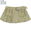 Women's Green Cargo Mini Denim Skirt Y2k Elegant Harajuku Vintage Chic A-Line Pleated Black Skirt For Women 2023 Summer