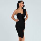 New Summer Elegant Bandages Dress Women Sexy Ruffles One Shoulder Clothes Club Party