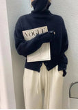 Pullover Sweater Women Irregular Button Design Knitted Sweater Female Korean Fashion Elegant Turtleneck Slit Pullover