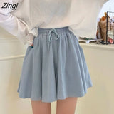 Women Shorts Wide Leg Chic Draped Comfort Summer Loose Leisure Korean Style Bottom Drawstring Pockets New Simple High
