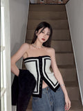 Sweater Knitted Strapless Top Color Block Button Up Tube Top Ladies Sexy Underbust Corset Spring 2022 Fashion