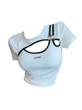 Summer Slim White Tee Tops Streetwear Gothic Harajuku Women's Hollow Out T-shirt Women Vintage Crop Top Y2K T