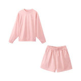 Spring Summer Loose Tracksuits Solid Color Two Piece Set O-neck Sweatshirts and Shorts