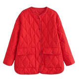 Fashion O-Neck Geometry Quilted Coats Single Breasted With Pockets A-Line Long Jackets For Women 2021 Tops Winter