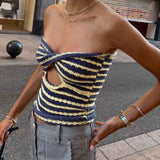 2021 Strapless Knitted Crop Top Women Hollow Out Summer Autumn Sleeveless Backless Sexy Y2k Tank Tops Vintage