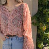 Sweet Sunscreen Shirt Women Casual Holiday Floral V Neck Chic Chiffon Blouse Korean Fashion Elegant Loose All Match