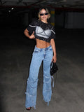 New Water Wash Strap Spliced Straight Jeans Woman | High Waist Thin Hot Babes