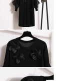 Winter Knitted Sweater Dress For Women Korean Casual High Quality Temperament Ruffles Patchwork Flower Dress 4XL