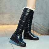 Winter Plush Warm Women Boots Comfortable Flat Knee High Boots Zipper Snow Boots Women Black White Pink Big Size 41 42