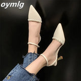 thin Baotou sandals 2022 summer new pearl white pointed toe stiletto women's shoes high heel sandals designer