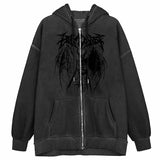 Gothic Streetwear Skeleton Print Oversize Hoddie Women Punk Harajuku Hip Hop Zipper Sweatshirt Female Mall Goth