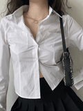 Basic Long Sleeve Button Blouse- Outfit