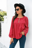 Queens Women Solid Beach Loose Button Bohemian Shirt Ladies Long Lantern Sleeve O-neck Boho Shirts