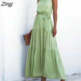 Elegant Sexy beach long Dress Women Print Flowers Polka-dot strap Ladies Halter boho dress women vestidos 2021
