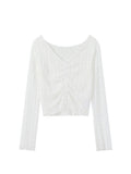 Women's Blouse White Hollow Out Mesh Black Ruffle Lace Up Draped Vest 2023 Summer Chic Vintage Casual Korean Shirt