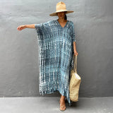 Printed V-neck Batwing Sleeve Side Split Loose Dress For Women Clothes Plus Size Beachwear Maxi Dress