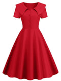 Peter pan Collar Women Dress Summer Single Breasted Elegant Vintage A Line Dress Short Sleeve Midi Party Office