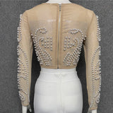 Women Fashion Top 2021 New Beading Mesh Sleeve Clothes Sexy Club Party Celebrity Evening