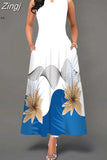 Women Floral Printed Long Dresses Casual Sleeveless Beach Holiday Boho Maxi Dress