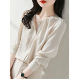 Autumn New Office Lady Elegant Solid Folds Temperament Shirt Top Women Long Sleeve All-match Blouse Fashion Simple