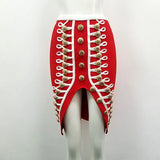 Sexy Bandage Pencil Skirts Women 2022 Bodycon Summer Clothes Front Split High Waist Buttons Evening Party