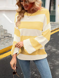 Winter Pullover Knitted Sweater Women's Splicing Stripe Round Neck Bottoming Shirt Urban Casual Loose Top Woman