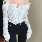 Women Clubwear Solid Fashion Lace-up Design Feminine Autumn All-match Sweet Style Sexy Korean Y2k Crops Slim Blusas