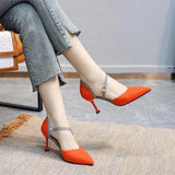 women's2022spring and summer new sexy one-word buckle belt net red high-heeled shoes fairy wind stiletto pointed toe