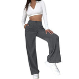 Winter High Waist Loose Casual Corduroy Straight Pants Lady Fashion Comfortable All-match Solid Trousers Women's