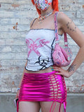Pastel Gothic Aesthetics Butterfly Print Slip Tops Y2K Grunge Punk Backless Sewing White Crop Top Women Cute Camis