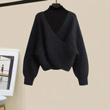 Warm Knitwears 3 Pieces Set For Womens Outfit Korean High Quality Pullover Knitted Sweater+print Pleated Skirts Sets