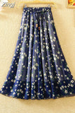 Women Summer Long 2023 Spring Ladies Floral Print High Waist Elegant Sweet Casual Chiffon Skirts Beach Faldas